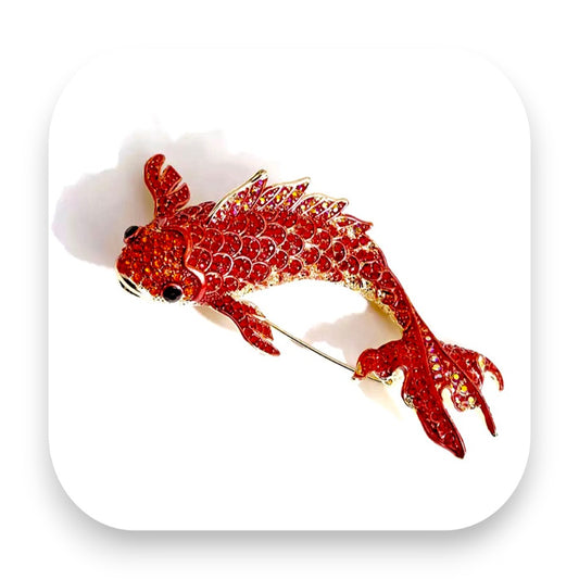 Glitzernde Brosche für Outfits von Glitterimperium - Brosche Goldfisch, Glitterimperium, Schmuck, Accessoires, modische Broschen, Strasssteine, elegantes Design, Elli Fatle, ausgefallene Mode, Style-Upgrade