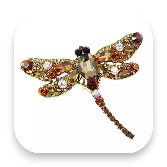 Elegante Libellen-Brosche mit Strasssteinen - Brosche, Libelle, Brauntöne, Accessoires, Strasssteine, Mantel, Hut, Weste, Jacke, Mode