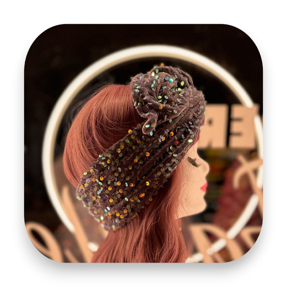 Haarband Greysparkle glitzernd mit flexiblem Draht handgefertigt von Elli Fatale - haarband, glitzer, elli fatale, handgefertigt, pailletten, haaraccessoire, styling, turban, gürtel, schleife, Glitterimperium