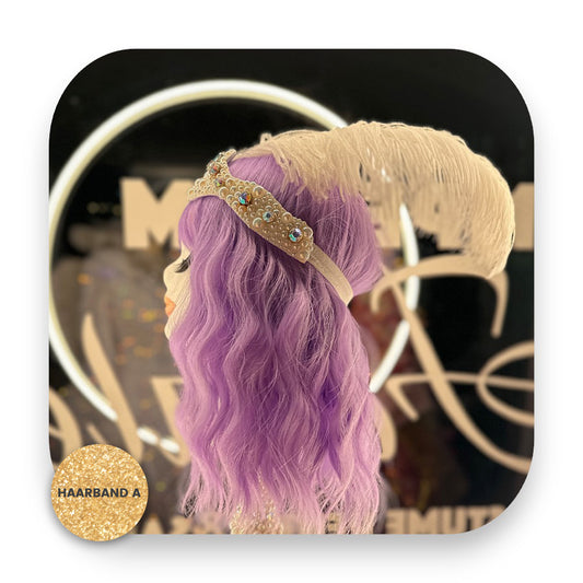 Glitzerndes Haarband mit Strasssteinen und prachtvollem Federschmuck - haarband, federschmuck, kopfputz, vintage, glitzer, straußenfeder, strass, handgefertigt, glamour, party, Glitterimperium