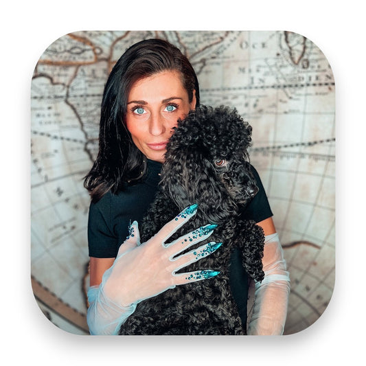 Tüllhandschuhe mit funkelnden Strasssteinen - Handschuhe, Glitzer, Tüll, Strass, Accessoires, glamourös, blau, elegant, Event, Mode, Elli Fatale, Glitterimperium