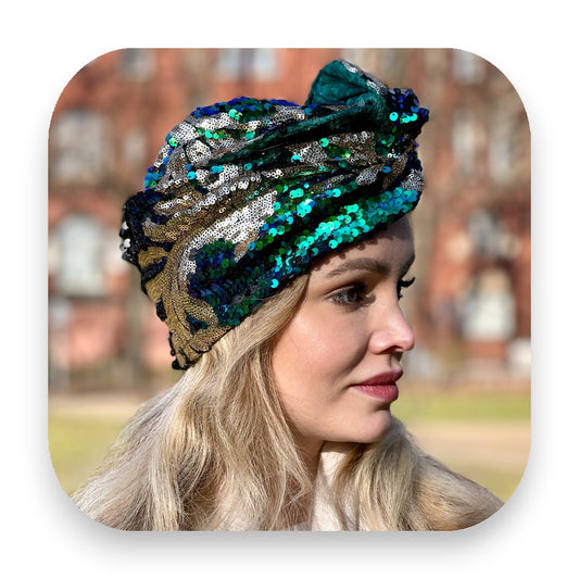 Haarband Floralblue für den Alltag: Gürtel, Modeaccessoire, Floralblue, Kreativ, Handcrafted, Elli Fatale, Paillettenstoff, Eleganz, Vintage, Unique, Glitterimperium